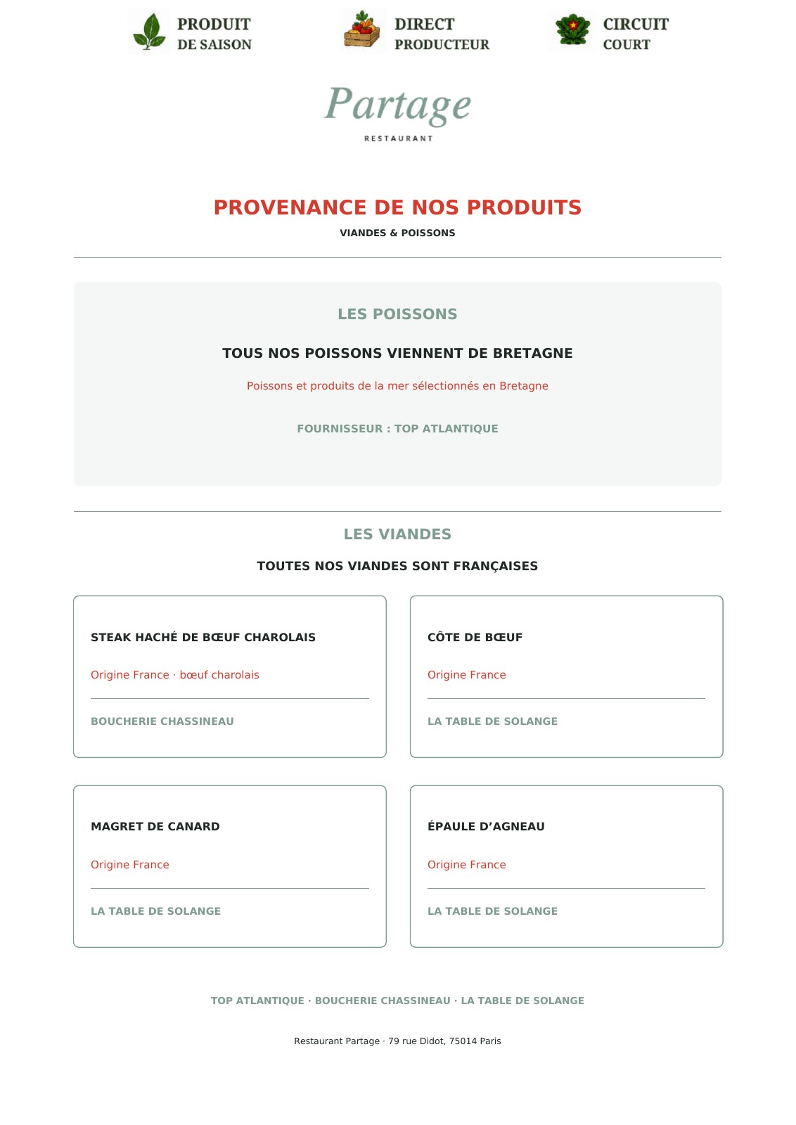 Provenance de nos produits — reproduction de la carte officielle avec tous les prix et mentions